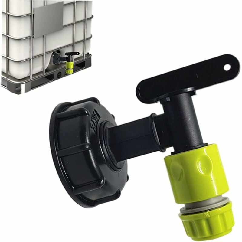 1000L Plastic Tank Faucet with Garden Hose Connector, IBC Tank Faucet Adapter, 3/4 Inch Thread Connection for Rainwater Collector, Fuel Tank - Image 1