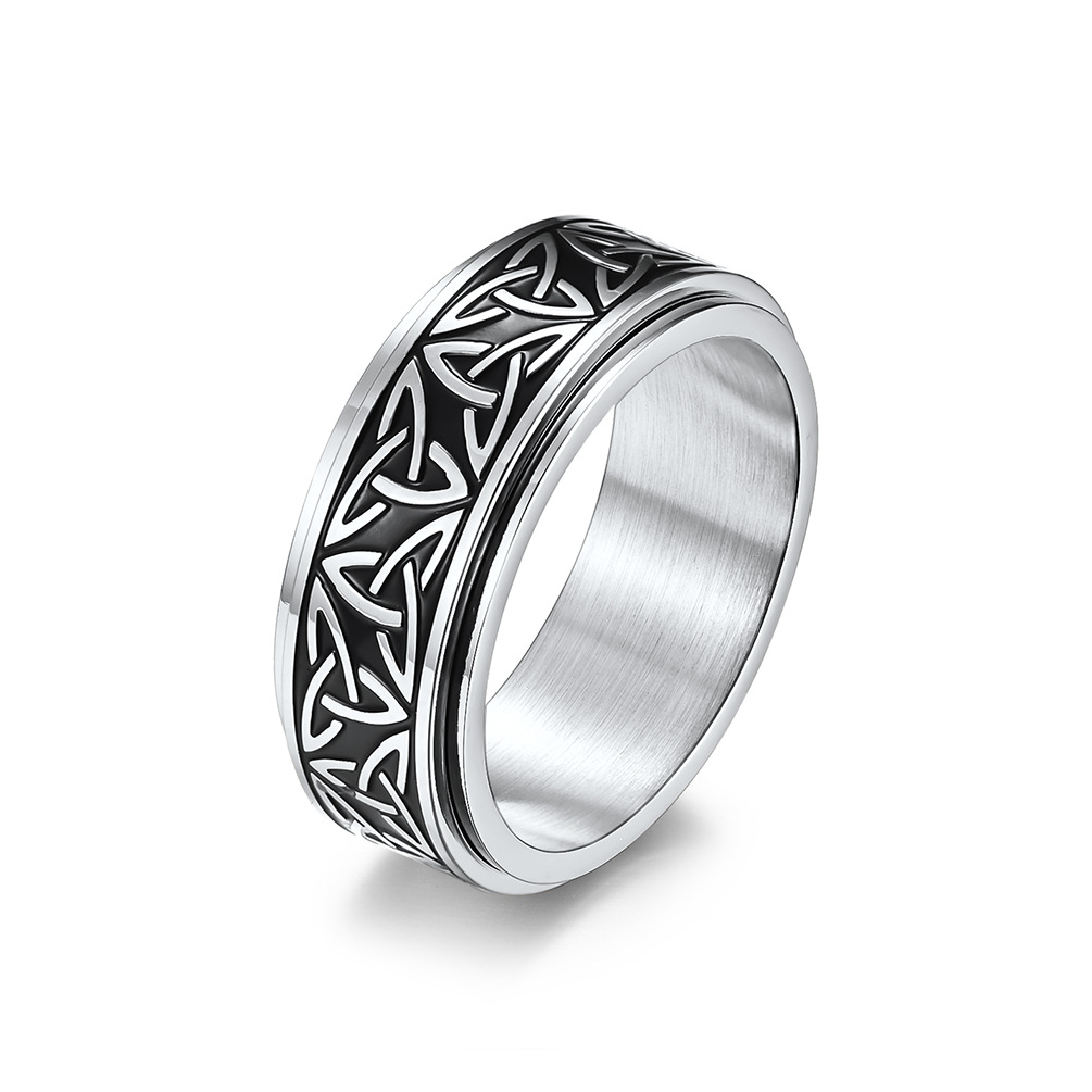 Nordic Norwegian Viking Triangle Knot Rotatable Titanium Steel Ring for Men and Women Relaxing Finger Ring Hand Forged - Image 1