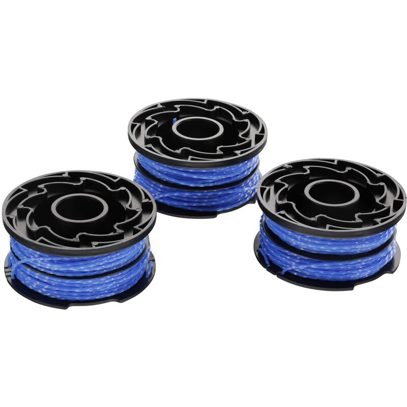 BLACK+DECKER 3-pack Replacement Spools for Trimmers, Reflex Plus Self-Unwinding Spool, 3 x 12 m Nylon Line, ⌀1.5 mm Line, A6441X3-XJ Blue - Image 1