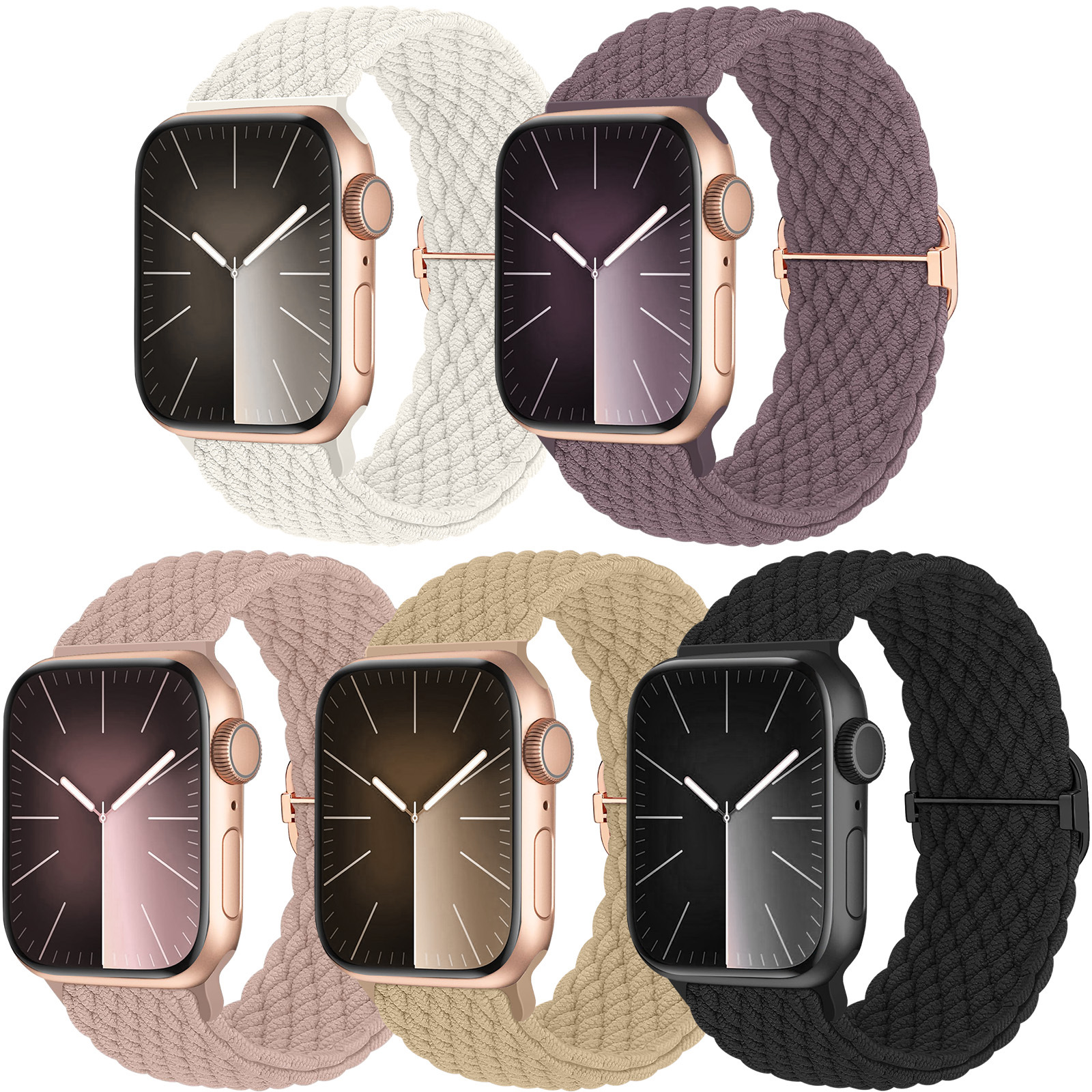5-Pack Woven Solo Loop Band Compatible with Apple Watch Band 40mm, 38mm, 41mm for Women and Men, Adjustable Nylon Elastic Sport Band BB 38/40/41mm - Image 1