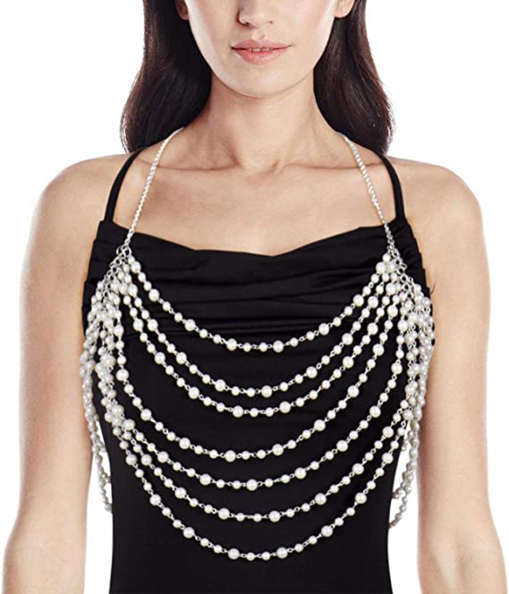 Sexy Body Chain, Multi-layer Pearl Necklace for Back, Waist, Beach Bikini, Fashion, Backless Dress, Strap, Bridal Jewelry (Gold) - Image 5