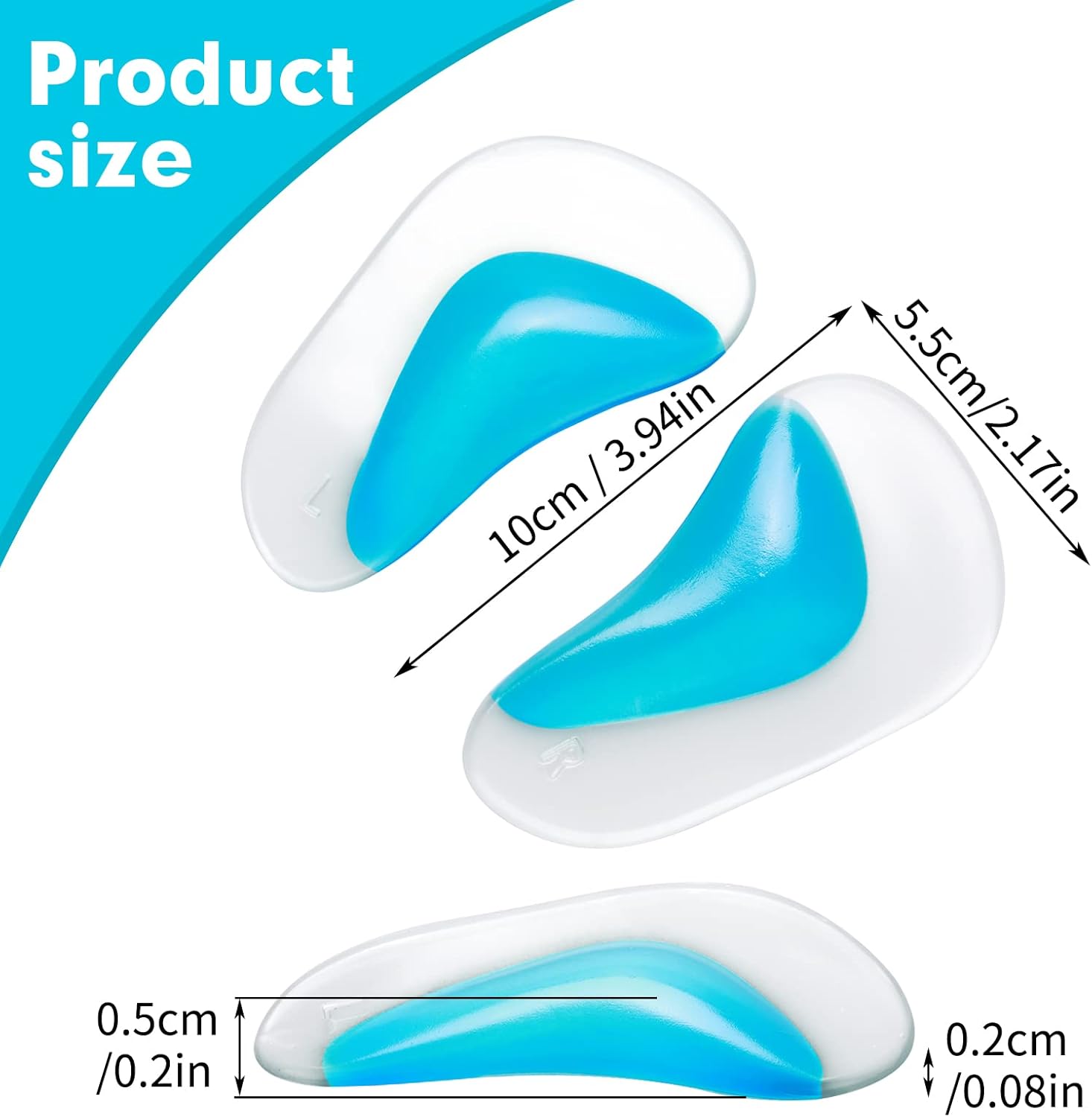 Pairs Orthopedic Gel Insoles for Arch Support, Orthopedic Silicone Arch Support, Plantar Fasciitis Gel Shoes - Image 2