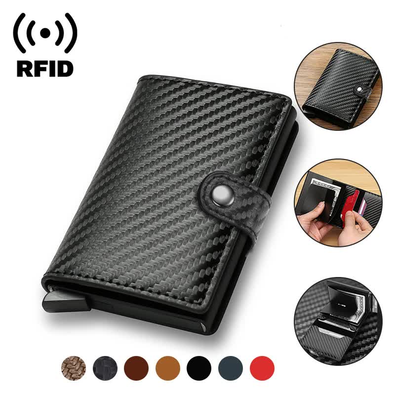 Carbon Fiber Credit Card Holder Wallet Men RFID Smart Metal Thin Slim Pop Up Minimalist Wallet Small Black Wallet Metal Vallet Carbon Black - Image 2
