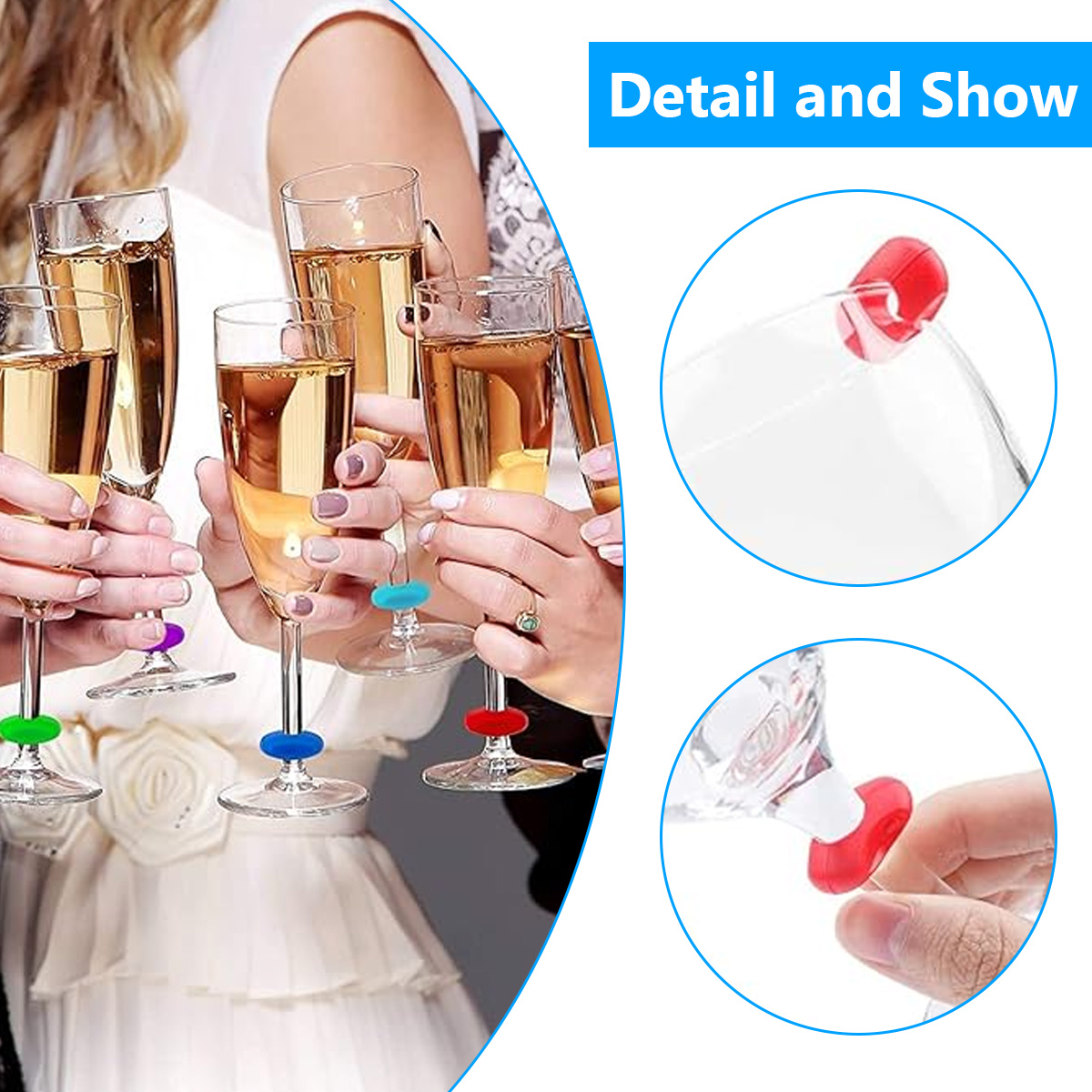 60 pcs glass markers, silicone glass marker drinking glass colorful wine glass markers reusable wine glass markers wine marker - Image 4