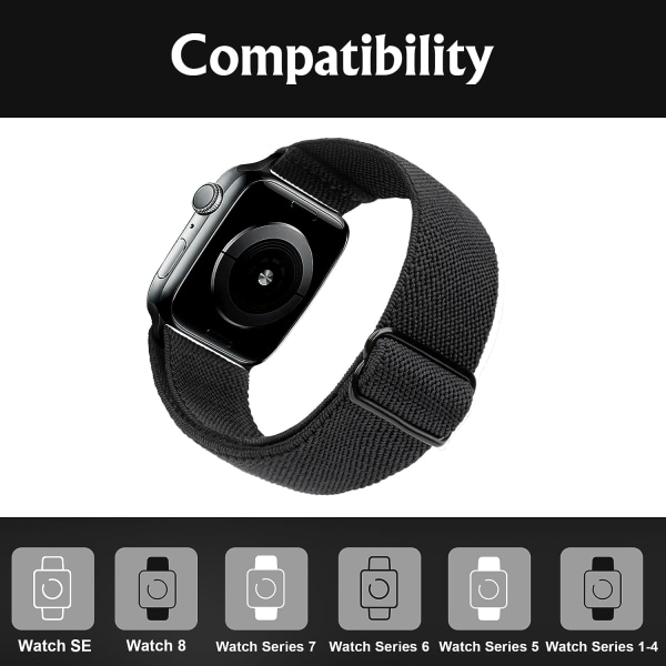 Stretchy Watch Strap Compatible with Apple Watch Band 41mm 40mm 38mm Comfortable Adjustable Sports Band for Women Men - Black_max - Image 2