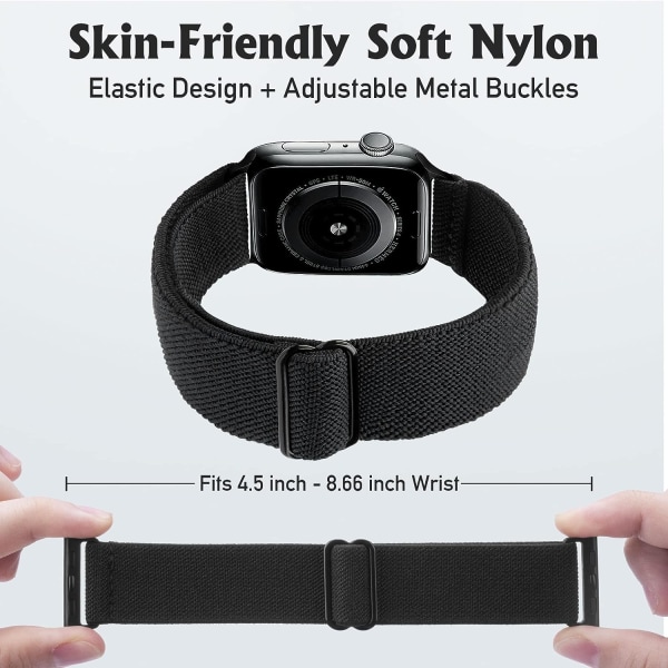 Stretchy Watch Strap Compatible with Apple Watch Band 41mm 40mm 38mm Comfortable Adjustable Sports Band for Women Men - Black_max - Image 4
