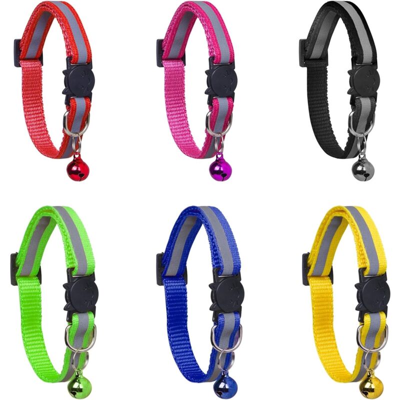 6X Adjustable Reflective Collars for Cats and Puppies with Bell and Safety Buckle, Cute Multicolor Pet Accessories - Image 1