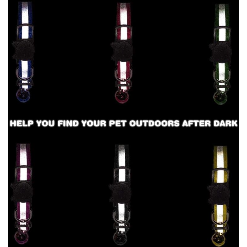6X Adjustable Reflective Collars for Cats and Puppies with Bell and Safety Buckle, Cute Multicolor Pet Accessories - Image 4