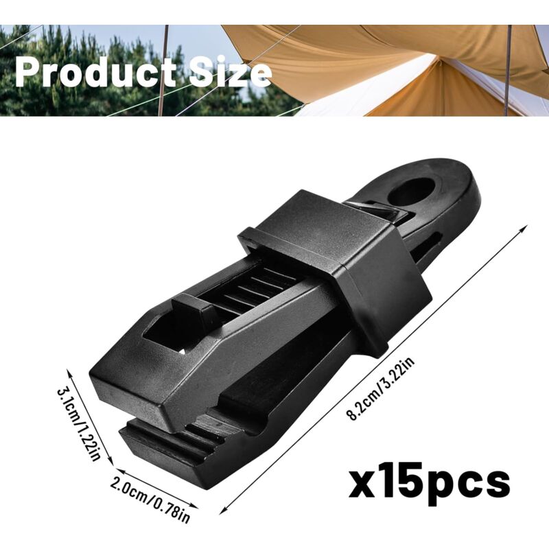 Heavy Duty Tarpaulin Clamps Black 15 Pieces for Tents Camping Boat Covers - Image 2