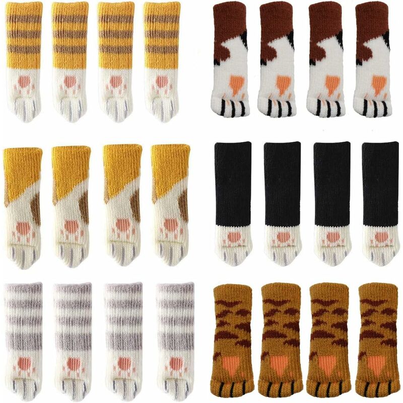 24 Cute Cat Foot Chair Socks Chair Leg Protectors Floor Protectors Anti-Scratch Anti-Sound 24 PCS (6 sets) - Image 1