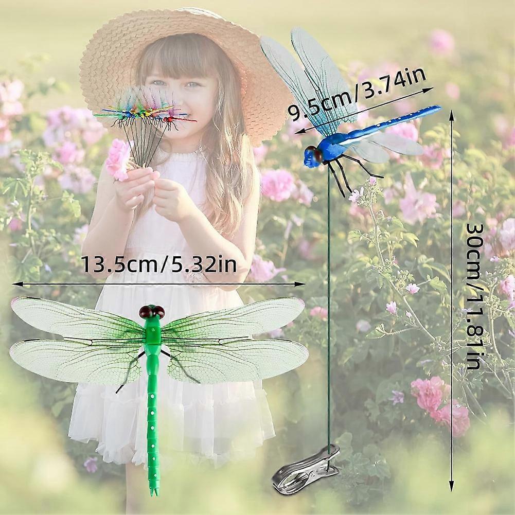 12pcs Artificial Dragonfly Clips for Outdoor Use 3D Dragonfly Decor Gardening, 3D Dragonfly Garden Decorative Clips [DB] As Shown - Image 2