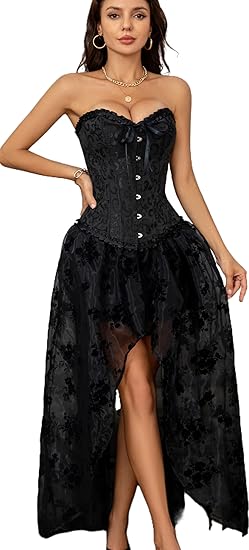 Corset Tops for Women, Bustier Shapewear Lingerie, Lace Waist Push Up Bodysuit black L - Image 6