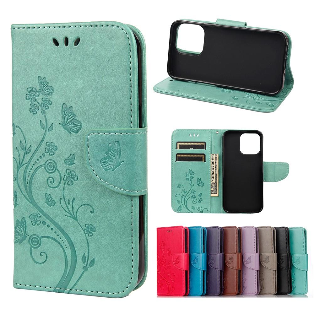 Butterfly Floral Wallet Case for iPhone 13 - Green Green Green - Image 1