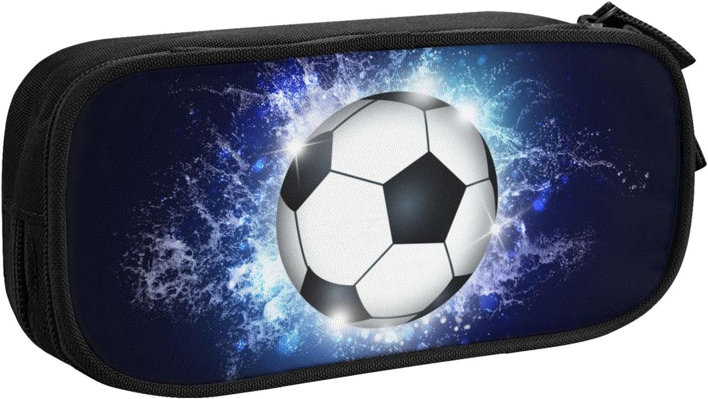 Blue sports pencil case with soccer motif, spacious and durable pencil case with zippers, soccer pencil case Soccer Blue Soccer Blue - Image 1
