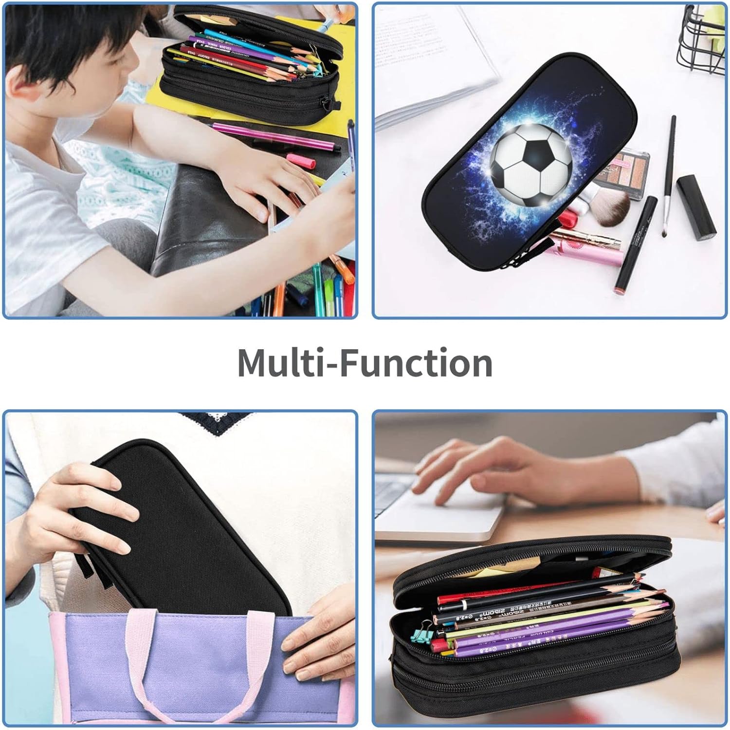Blue sports pencil case with soccer motif, spacious and durable pencil case with zippers, soccer pencil case Soccer Blue Soccer Blue - Image 6
