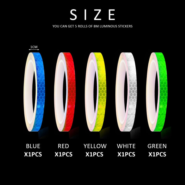 Reflective Stickers for Bicycle, Color Reflective Tape, Self-Adhesive Safety Tape, Waterproof Warning Tape (1cm*8m) - Image 2