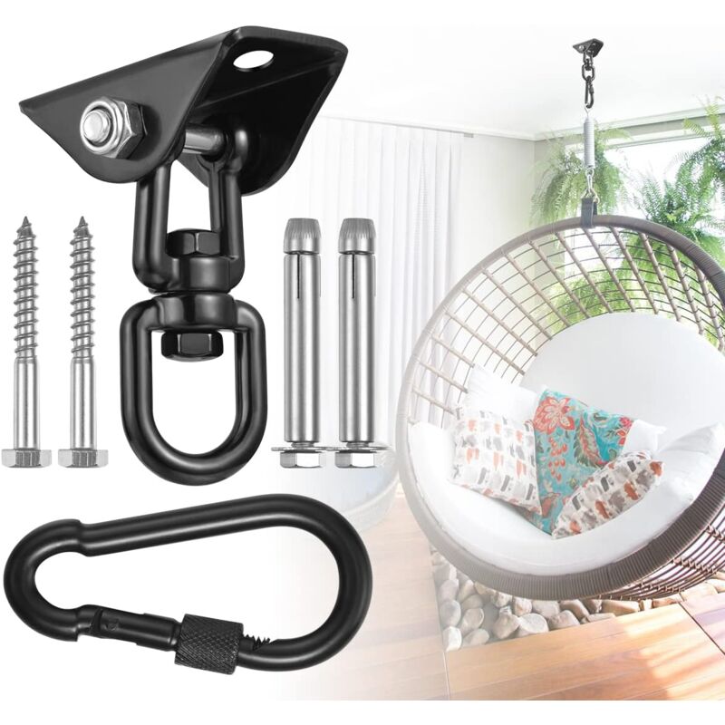 360° Swivel Hanging Chair Ceiling Mount, Swing, Suspension, Hook with Screws for Concrete, Wood, Playground, Porch, Trapeze Seat, Yoga - Image 1