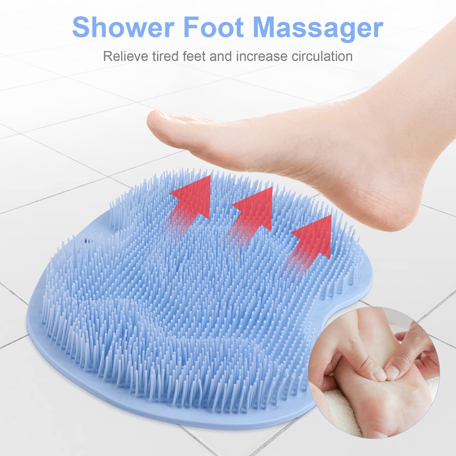 Foot Scrubber for Shower, Foot Cleaning Massage Mat with Non-Slip Suction Cups, Shower and Bathroom Foot Scrubber Mat (Blue) Blue - Image 5