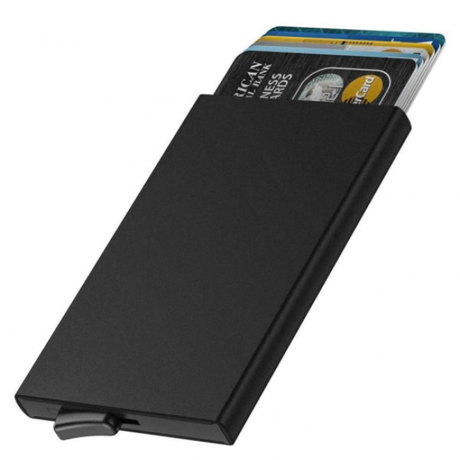 pc aluminum smart card holder (RFID protected) pop-up - black - Image 1