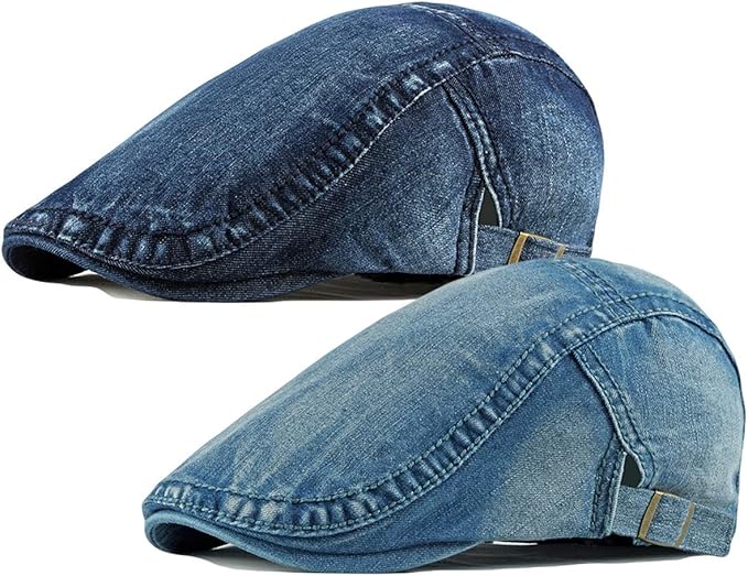2-Pack Men's Denim Cotton Newsboy Cap Ivy Gatsby Driving Hunting Cabbie Hats - Image 1