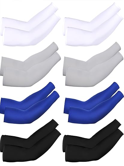 8-Pack Unisex UV Protective Arm Warmers for Cooling White Black Gray Blue, Ice Silk - Image 1