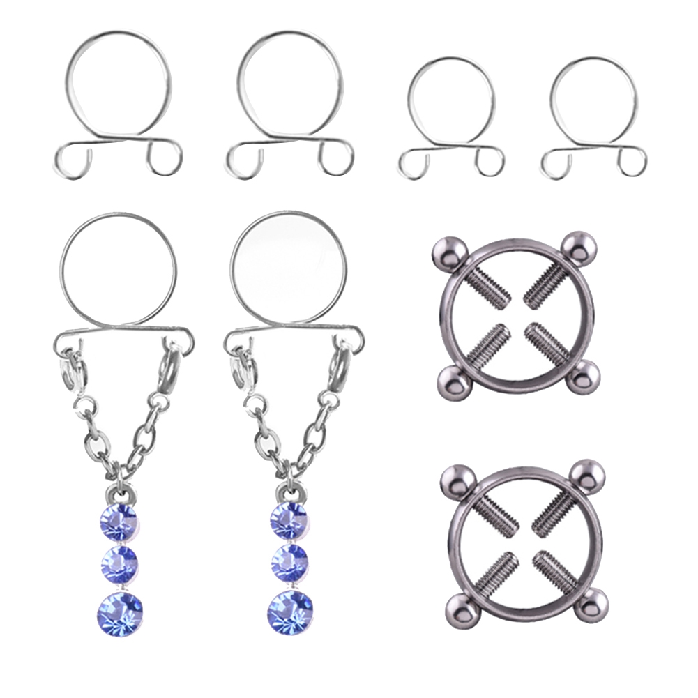 Fashion Water Drop Screw Non Pierced Nipple Ring Set Nipple Ring Body Jewelry (Blue) - Image 1