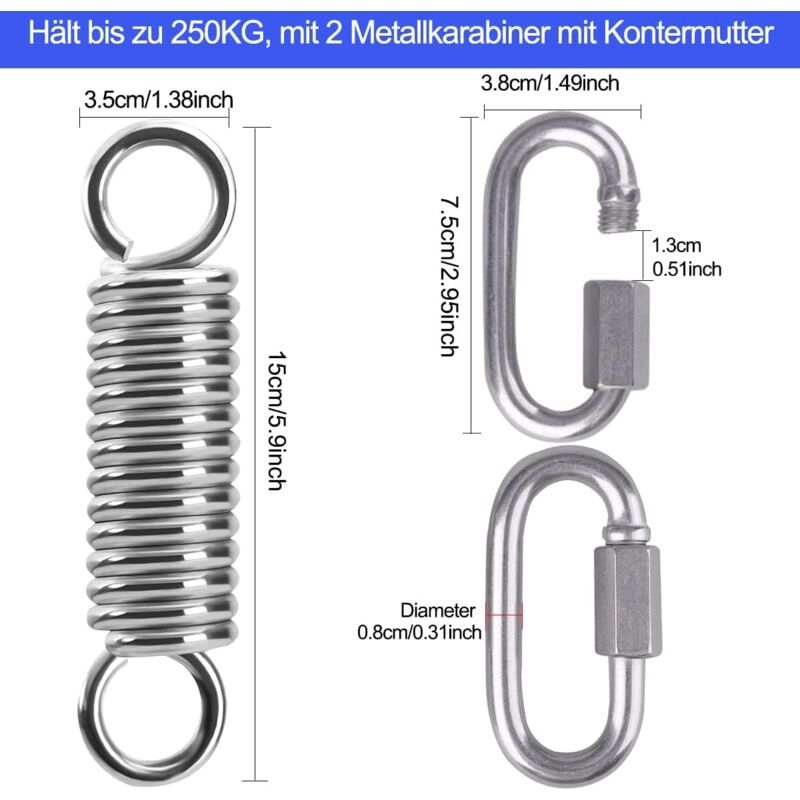 Ceiling Mount Hanging Chair Spring, Hammock Hanging Hooks Kit Stainless Steel 360° Rotation Ceiling Mount up to 450 kg - Image 4