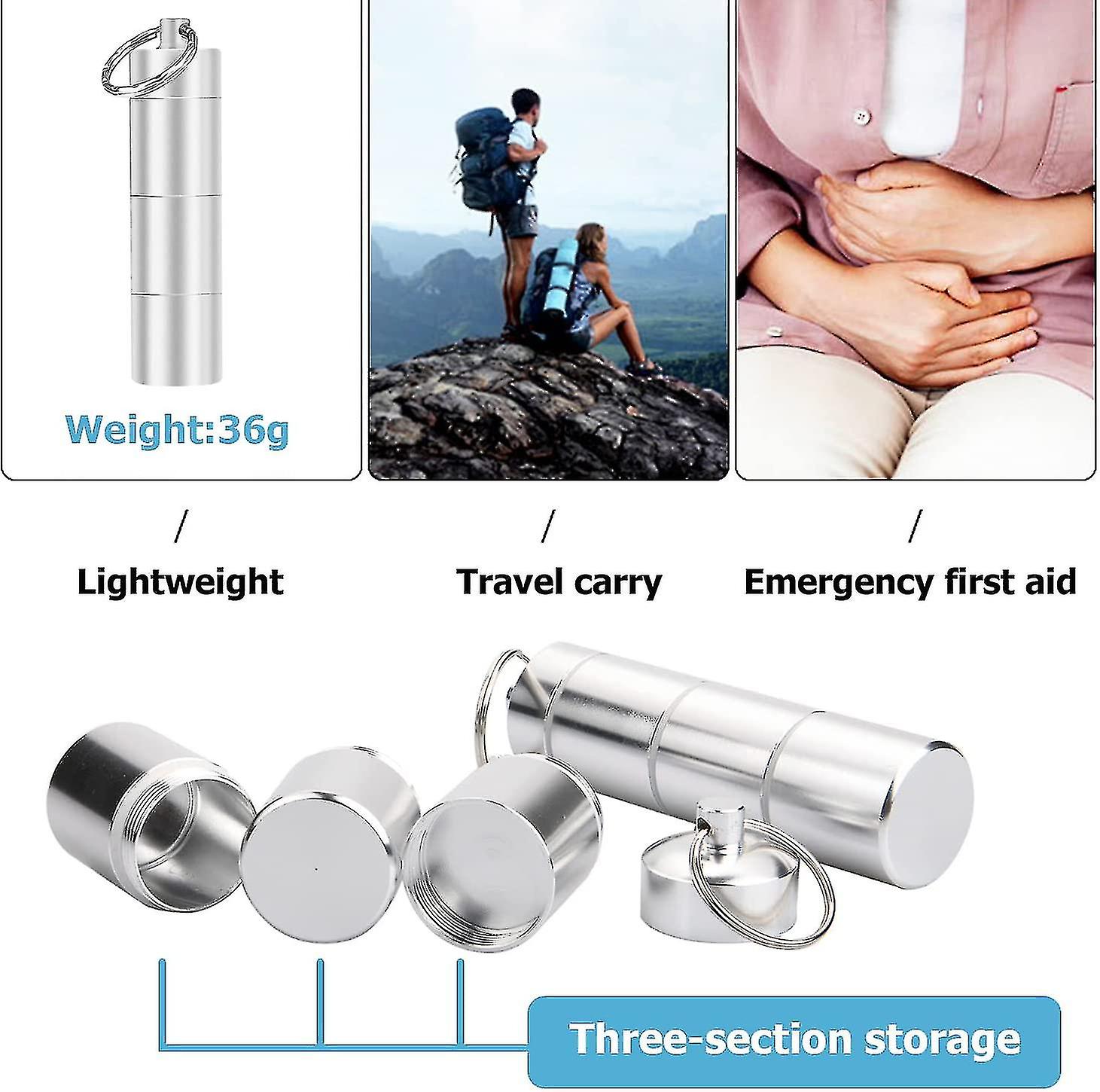 Pieces Aluminum Pill Box Portable Pill Organizer 3 Compartments Metal Pill Case Pocket Gift - Image 4