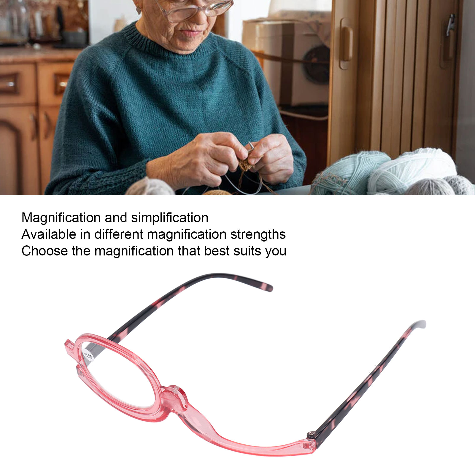 Makeup Glasses Lightweight Foldable Rotating Single Lens Women Magnifying Cosmetic Glasses, Pink, +3.00 - Image 3