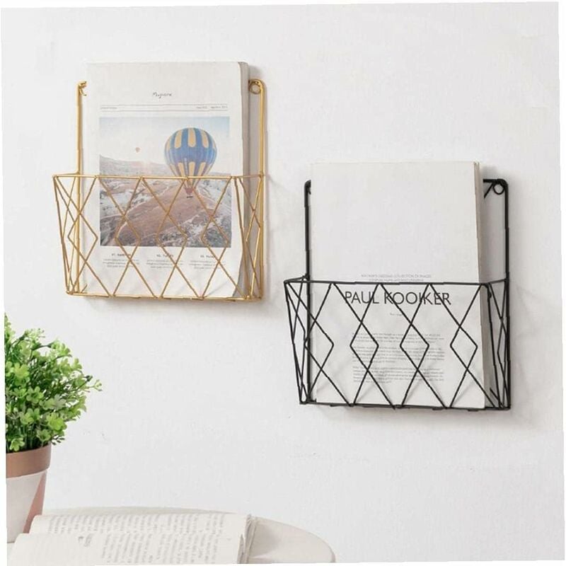 Black Metal Wire Magazine Rack for Wall - Storage Shelf for Office, Living Room, Bedroom - Compatible with Newspapers, Books and Files - Image 5