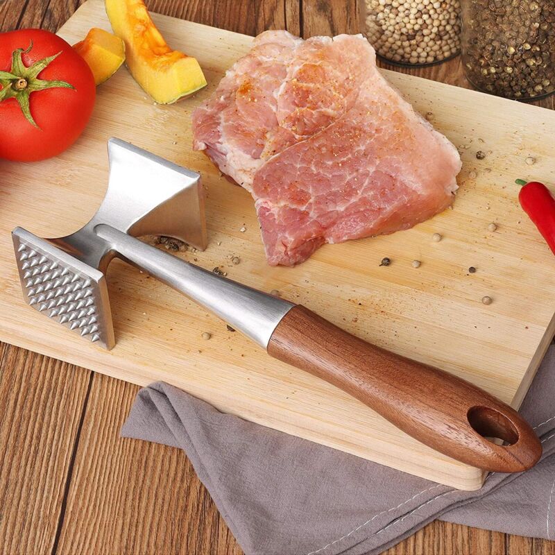 Meat Mallet, Heavy Duty Meat Tenderizer, Steak Mallet with Wooden Handle and Food Grade Zinc Alloy, 2 in 1 Kitchen Mallet, 26 CM - Image 4