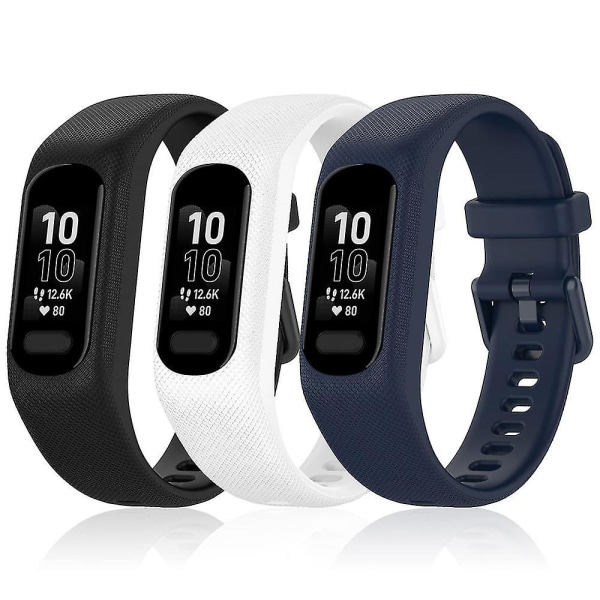 3pcs Soft Silicone Wristbands for Garmin Vivosmart 5 Wristband, Replacement Sports Wristbands in Different Colors for Vivosmart 5, Black-White-Blue - Image 1