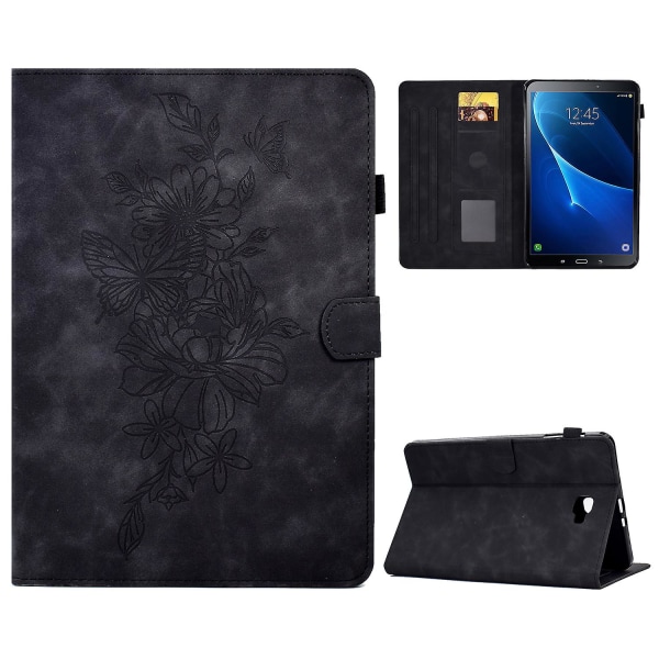 compatible with Samsung Galaxy Tab A 10.1 (2016) T580 / T585 Shockproof Case Pu Leather Butterfly Floral Pattern Printed Case Black - Image 1