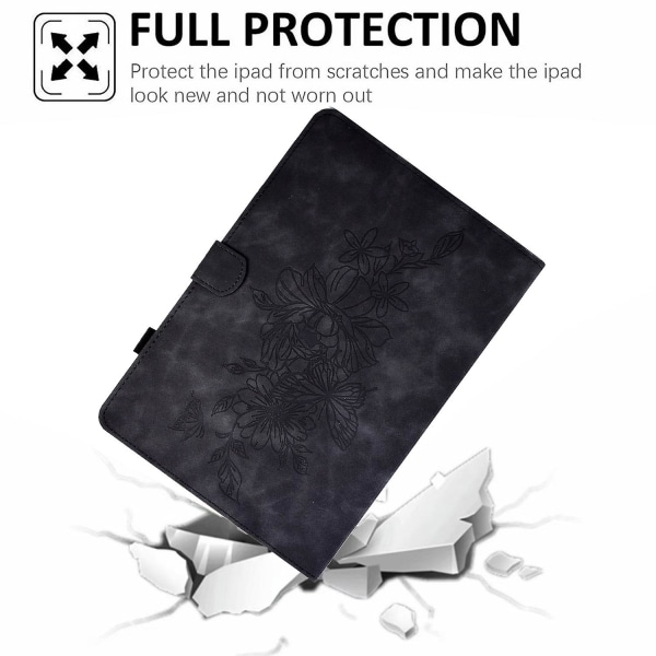 compatible with Samsung Galaxy Tab A 10.1 (2016) T580 / T585 Shockproof Case Pu Leather Butterfly Floral Pattern Printed Case Black - Image 5