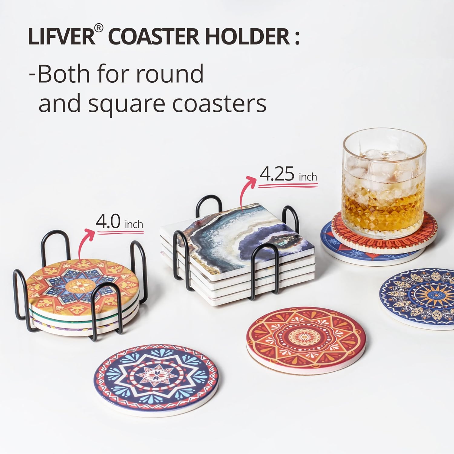 Minimalist Black Iron Metal Coaster Holder for Both Round and Square Coasters - Image 3