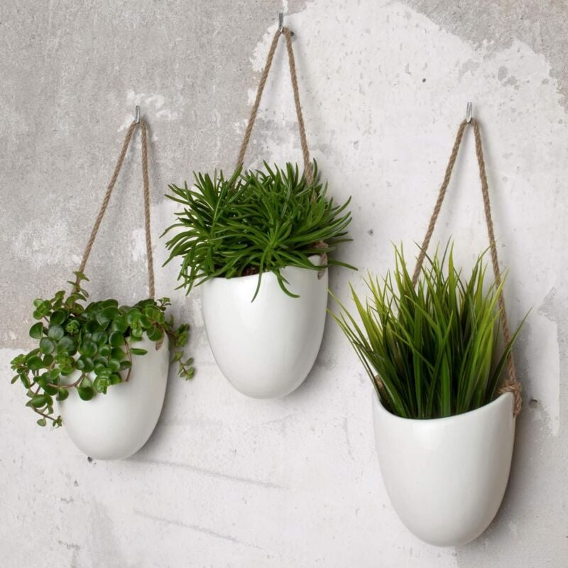 Set of 3 white ceramic wall pots - Fei Yu - Image 1