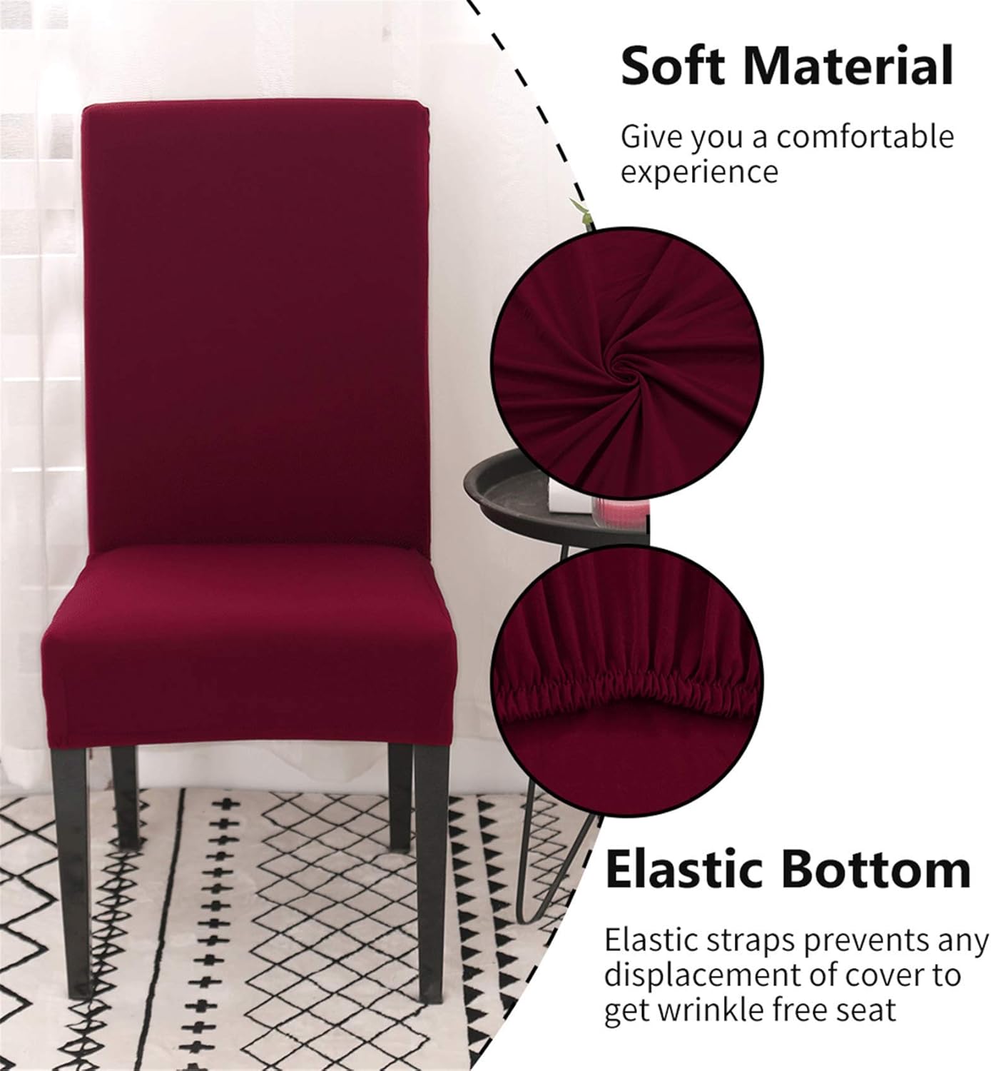 Chair Covers Set of 4 or 6, Stretch Removable Washable Chair Covers Decoration Slipcovers Seat Covers for Hotel Wine Red-tfrf wine Red 4pcs - Image 3