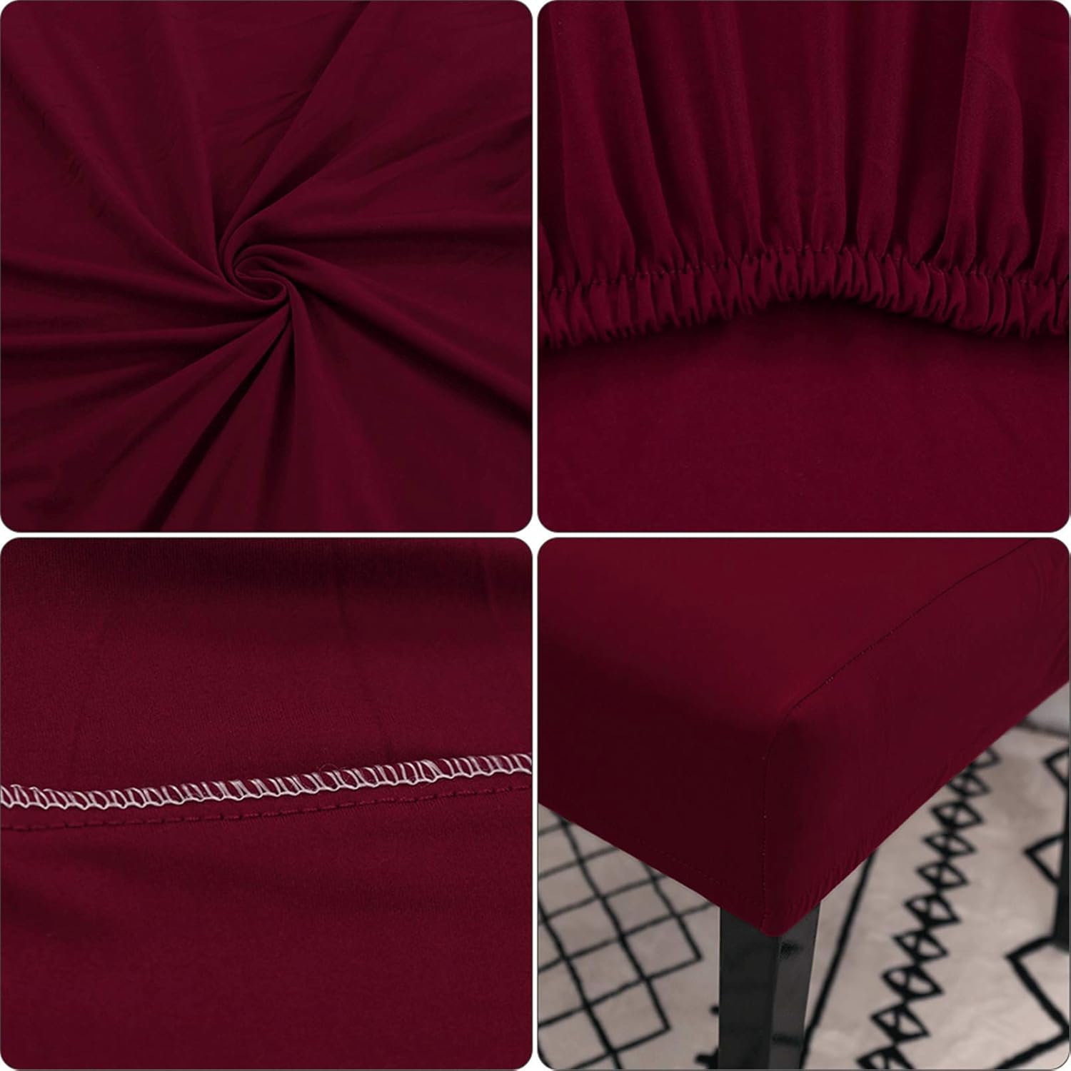 Chair Covers Set of 4 or 6, Stretch Removable Washable Chair Covers Decoration Slipcovers Seat Covers for Hotel Wine Red-tfrf wine Red 4pcs - Image 5