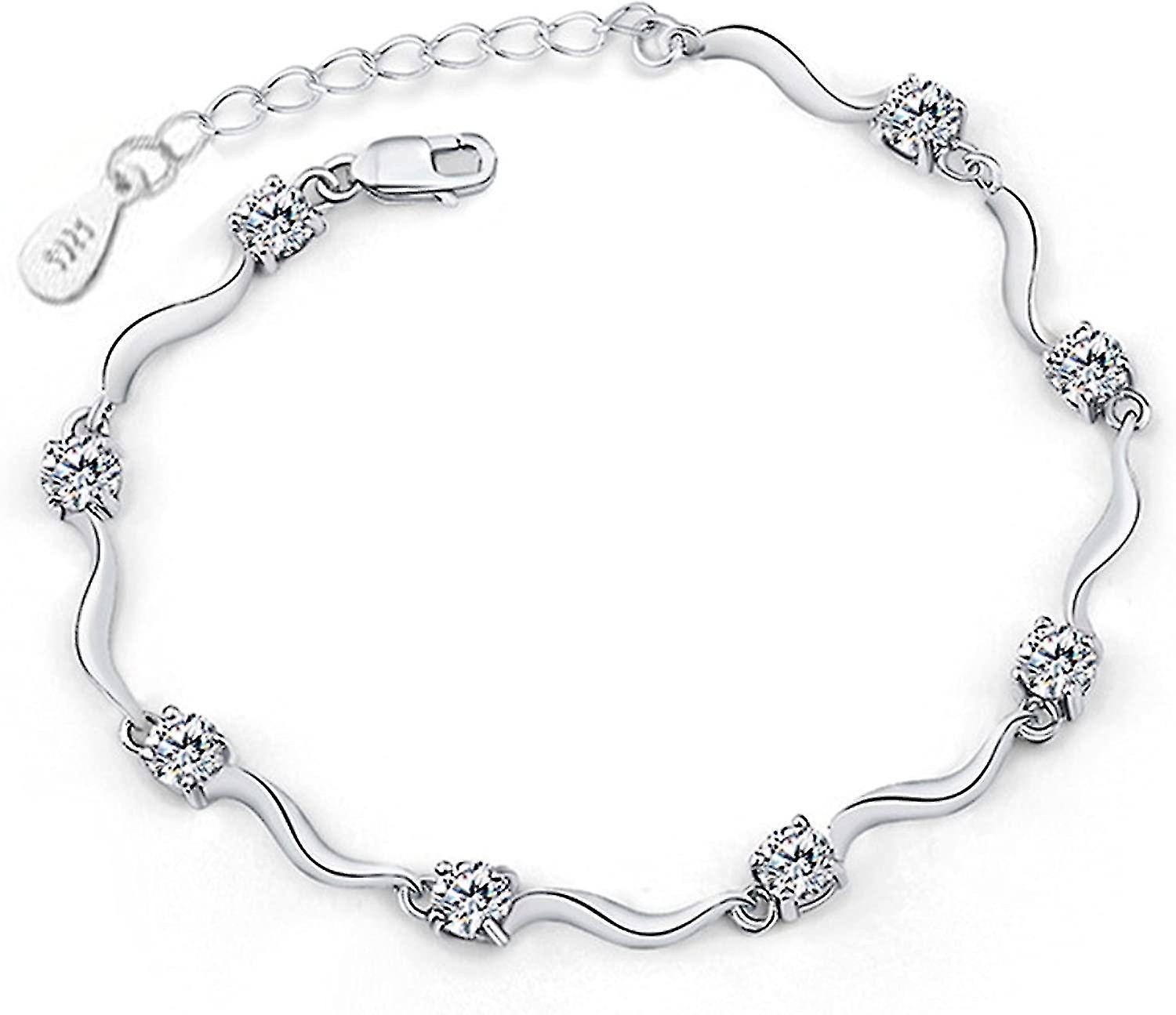 925 Sterling Silver Bracelet With Shiny White Zirconia For Women And Girls - Image 1