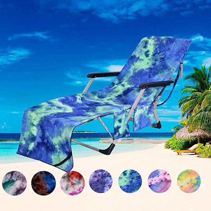 Beach Chair Cover with Side Pockets for Sunbathing, Garden - Image 5