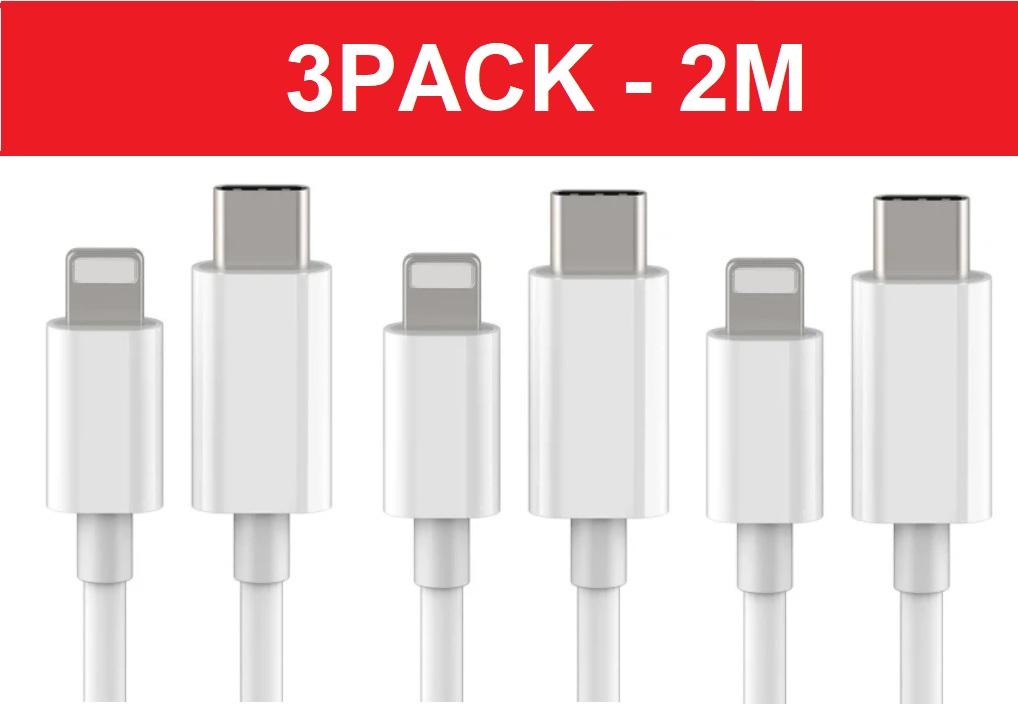 3-pack 2m Lightning cable charging and data transfer 2pcs USB-C White 3-PACK 2M charging cable - Image 1