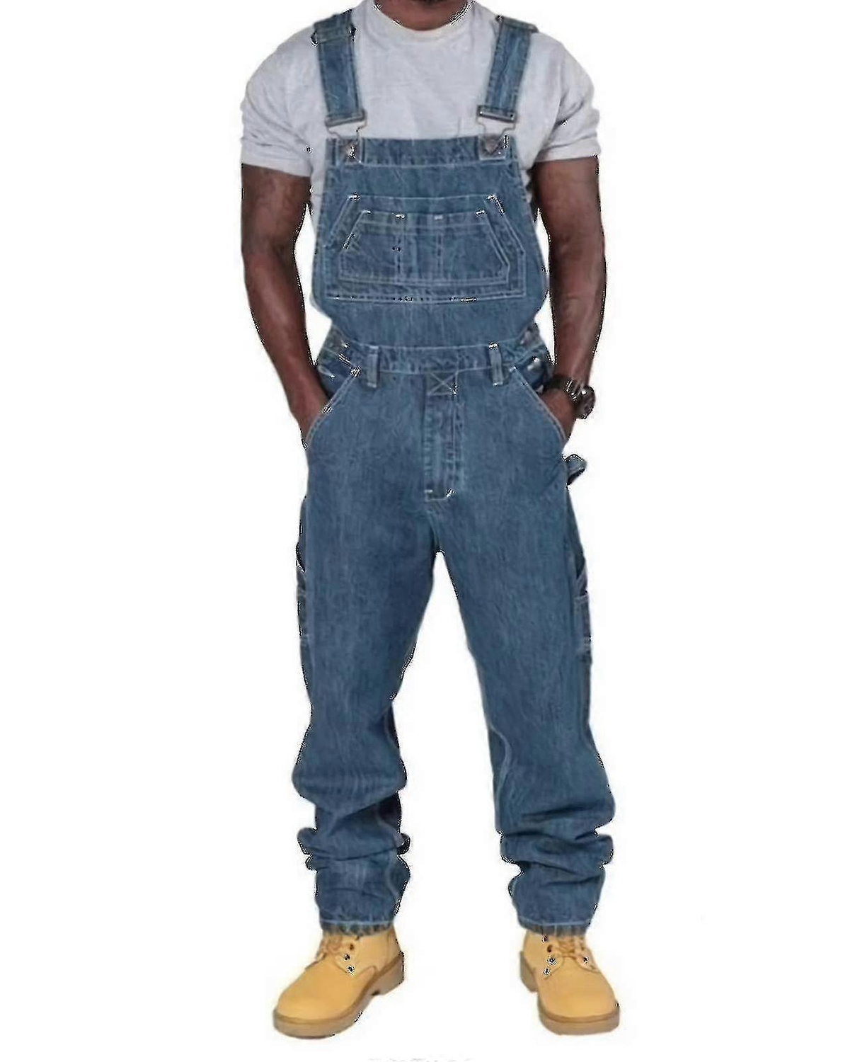 Men's Plus Size Jeans Fashion Jeans Denim Bib Loose Fit Multiple Pockets Adjustable Straps - Perfect 4XL 4XL - Image 1