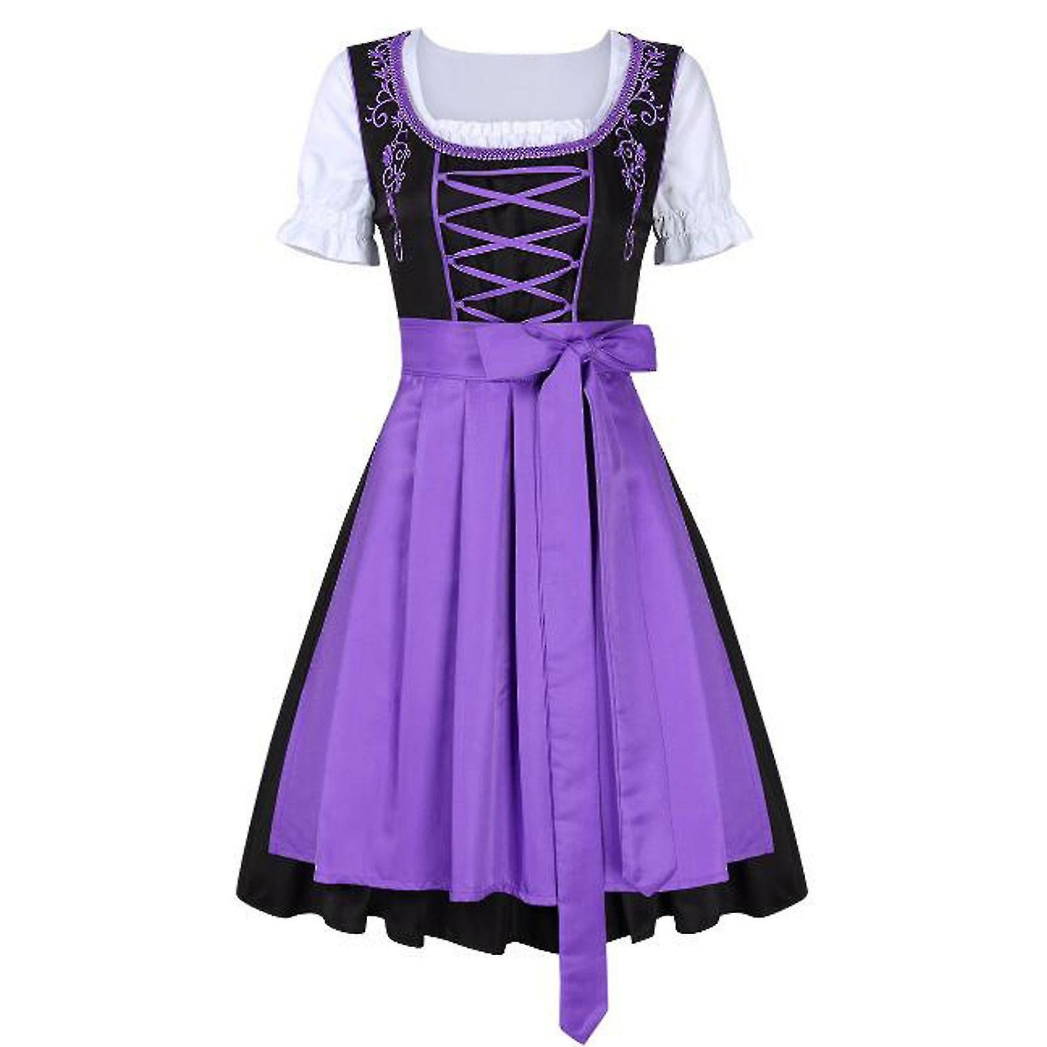 German Munich Oktoberfest Costume Women's Costume Traditional Bavarian Beer Carnival Fraulein Cosplay Maid Costume Set - Purple - Perfect Purple XXL - Image 1