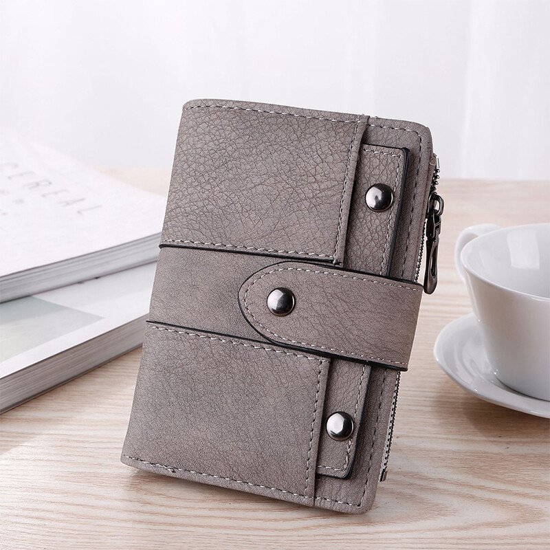 The New Trendy Foldable Small Wallet Women Leather Card Holder Wallet Black - Image 3