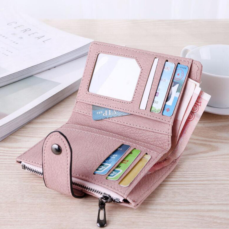 The New Trendy Foldable Small Wallet Women Leather Card Holder Wallet Black - Image 8