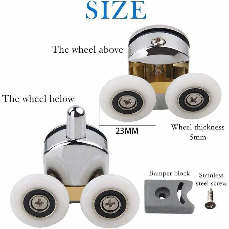 Shower Door Roller, 4pcs Double Shower Door Rollers Sliding Door Wheel Replacement for Shower Enclosure for 14mm Glass Hole - Image 2