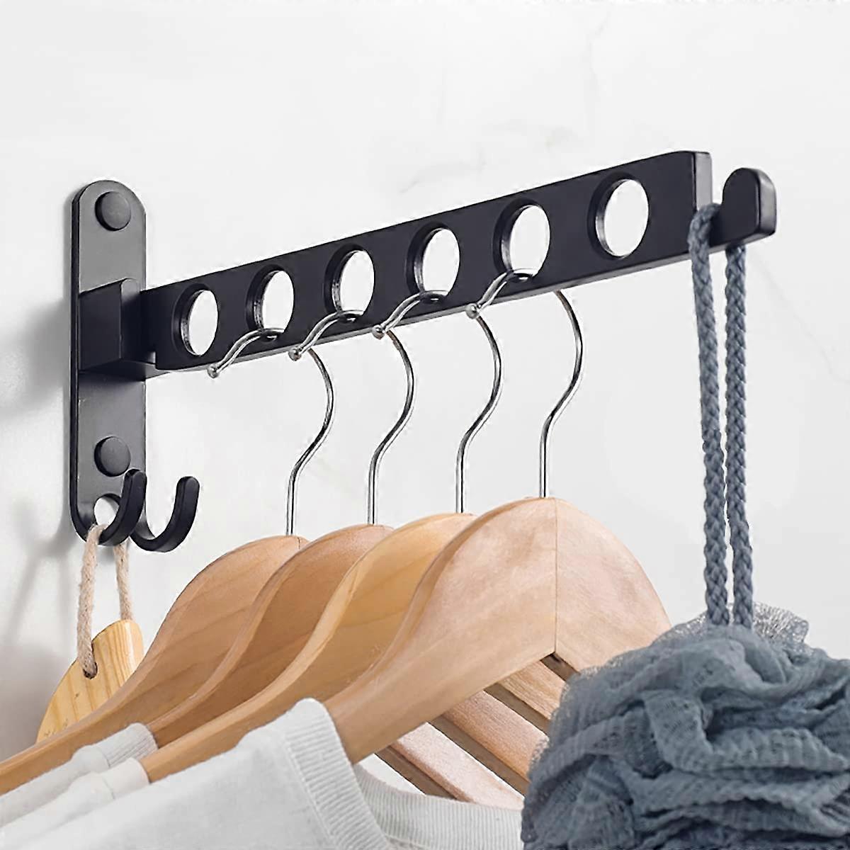 Foldable Clothes Hook, Wall Mounted Clothes Rack, Wall Hook, Foldable Hook for Balcony, Bathroom, Laundry Room (Black, 1-pack)—yux - Image 1