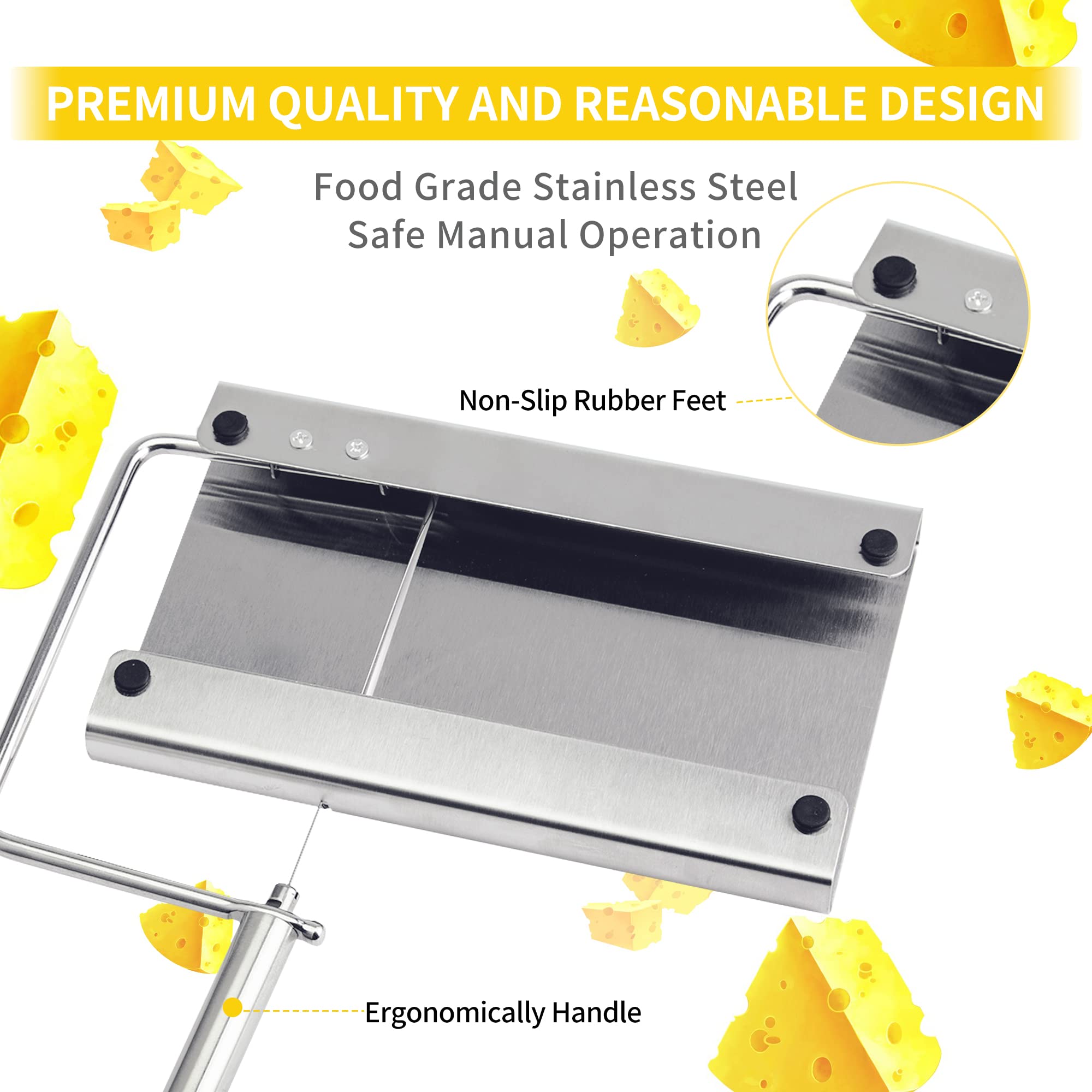 Cheese cutter with wire, cheese cutter for block cheese with 6 replacement wires, stainless steel cheese cutter - Image 2