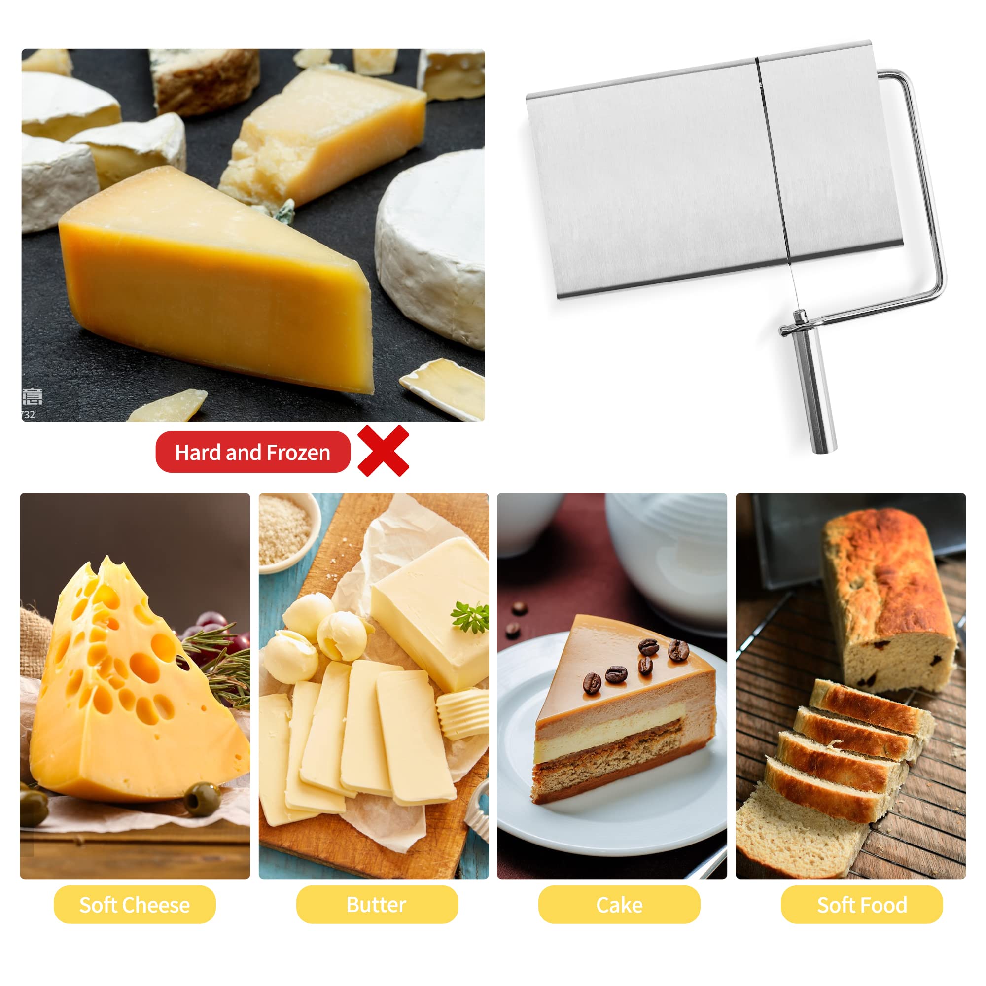 Cheese cutter with wire, cheese cutter for block cheese with 6 replacement wires, stainless steel cheese cutter - Image 3