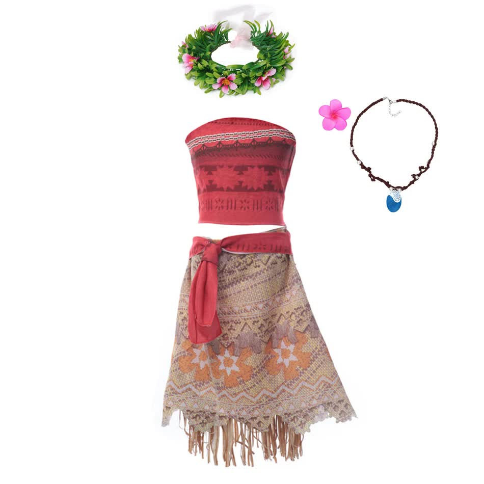 Moana Dresses Girls Children's Clothing Cosplay Vaiana Princess Dress Necklace Wig Kids Carnival Party Summer Disney Costume Set Moana Set 03 Moana Set 03 5-6T(130) - Image 2